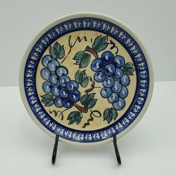 Polish Pottery Tuscan Grapes Salad Plate Handmade in Poland Grape Dessert Plate - Picture 1 of 6